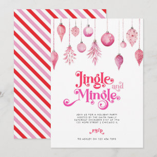 Invitation Fête de Noël rose Jingle et Mingle