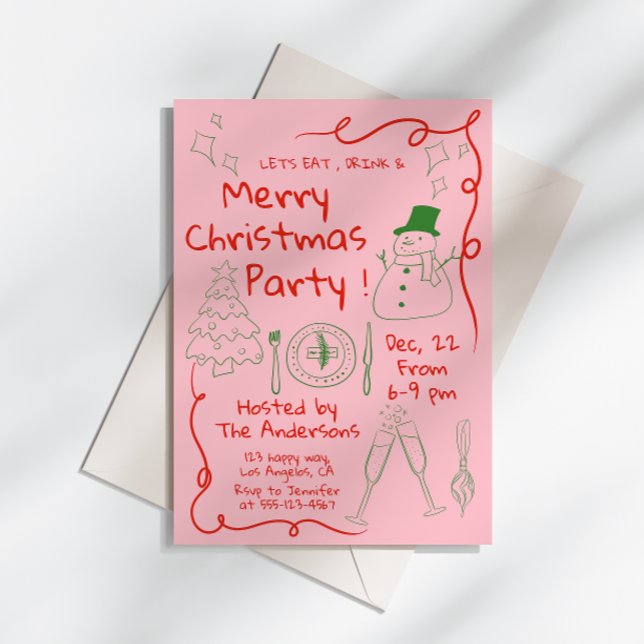 Invitation Fête de Noël rose moderne (Créateur téléchargé)