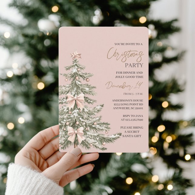 Invitation Fête de Noël Rose Pâle et Or (Créateur téléchargé)