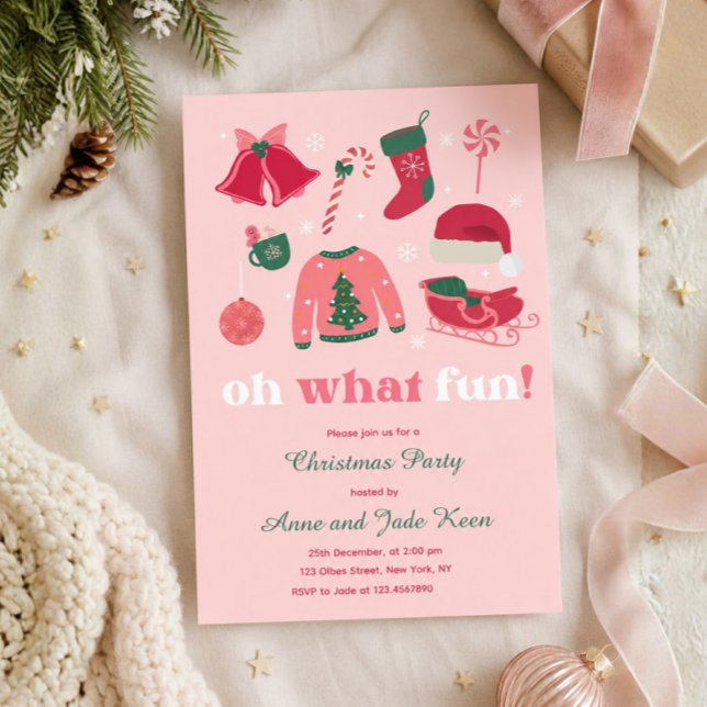 Invitation Fête de Noël rose Pull de Noël mignon Vacances (christmas gathering, holiday celebration, pink holiday, christmas invite, winter invitation, feminin)