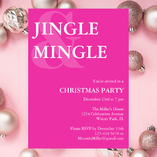 Invitation Fête de Noël rose vibre Jingle Mingle moderne