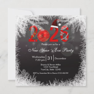 Invitation Fête de Noël Rouge  2026 Réveillon du Nouvel An