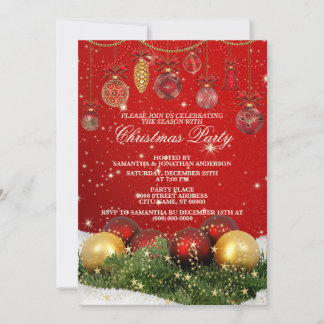 Invitation Fête de Noël Rouge Beau Élégant Étincelant
