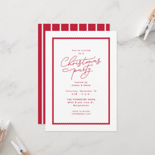 Invitation Fête de Noël rouge blanc simple