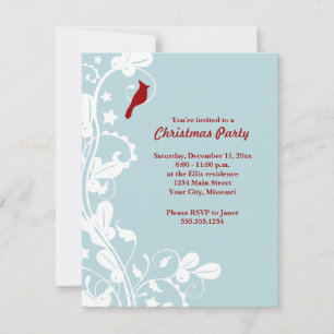 Invitation Fête de Noël rouge cardinal bleu clair