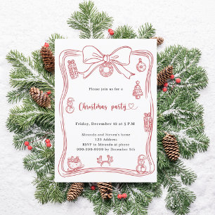Invitation Fête de Noël rouge croustillant dessiné à la main