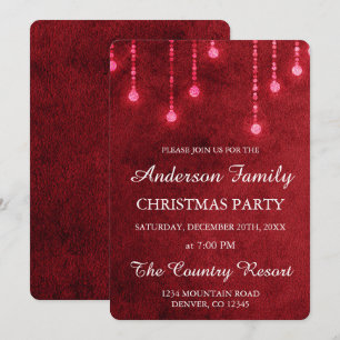 Invitation Fête de Noël rouge d'annuaire de lumière de