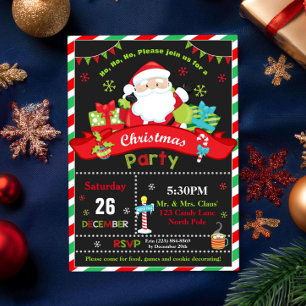 Invitation Fête de Noël rouge et vert du Père Noël
