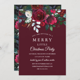 Invitation Fête de Noël rouge florale moderne de Bourgogne