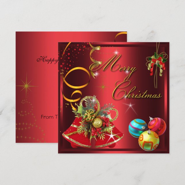 Invitation Fête de Noël Rouge Or (Devant / Derrière)