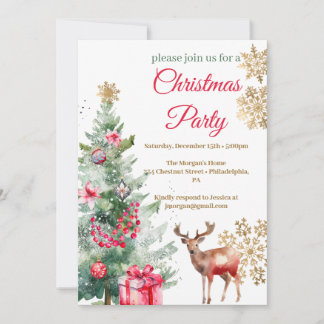 Invitation Fête de Noël Rouge Poinsettia