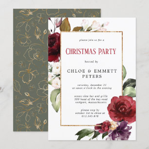Invitation Fête de Noël Rouge Rustique Floral