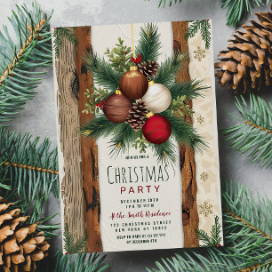 Invitation Fête de Noël rouge rustique Ornements Brown
