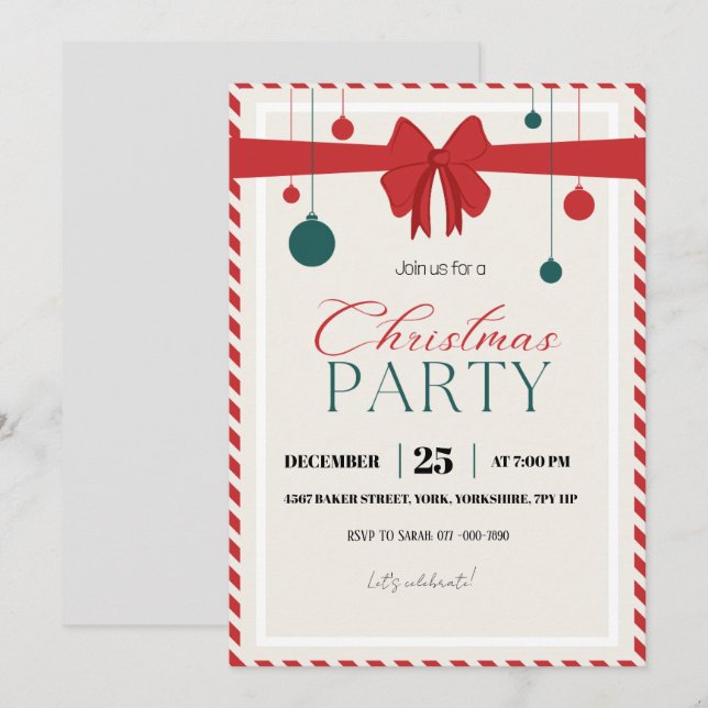 Invitation Fête de Noël Rouge Vert (Devant / Derrière)