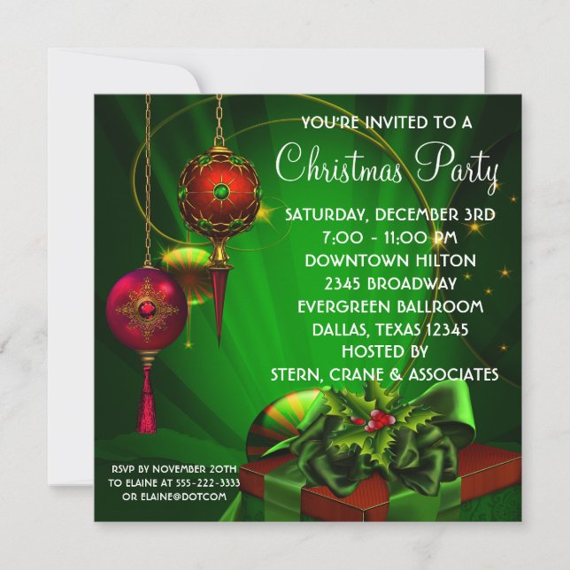 Invitation Fête de Noël Rouge Vert (Devant)