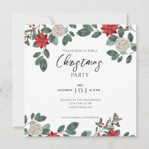 Invitation Fête de Noël Rouge Vert Floral