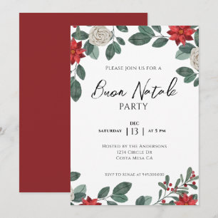 Invitation Fête de Noël Rouge Vert Floral