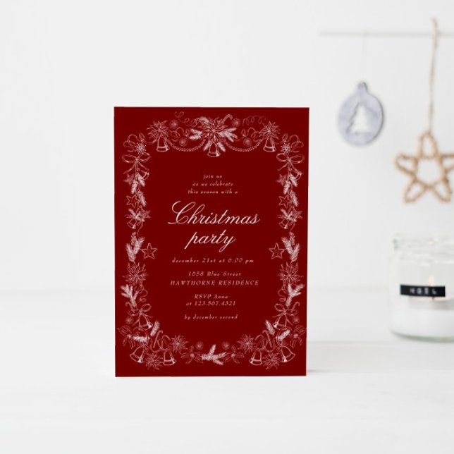 Invitation Fête de Noël rouge Vintage (Créateur téléchargé)