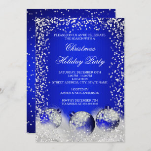 Invitation Fête de Noël Royal Blue Snow Bauble