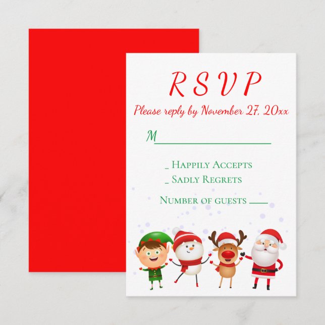 Invitation Fête de Noël RSVP Red Green Père Noël (Devant / Derrière)