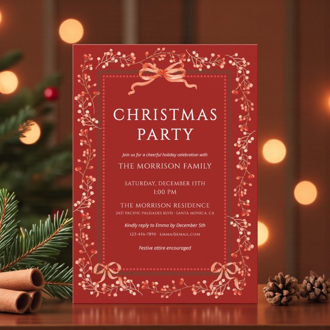 Invitation Fête de Noël Ruban Rouge Moderne (Créateur téléchargé)