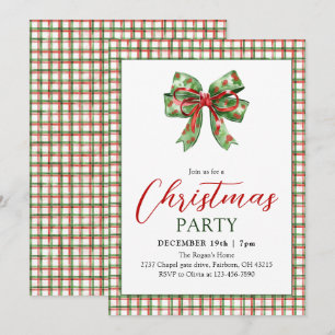 Invitation Fête de Noël Ruban Vert Rouge Aquarelle 