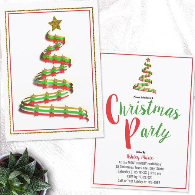 Invitation Fête de Noël Ruban Vert Rouge Or Abstrait  (Créateur téléchargé)