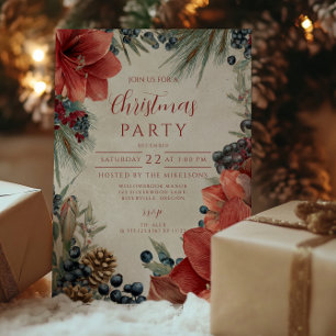 Invitation Fête de Noël Russe Red Amaryllis