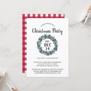 Invitation Fête de Noël Russe Watercolor Berry Wreath