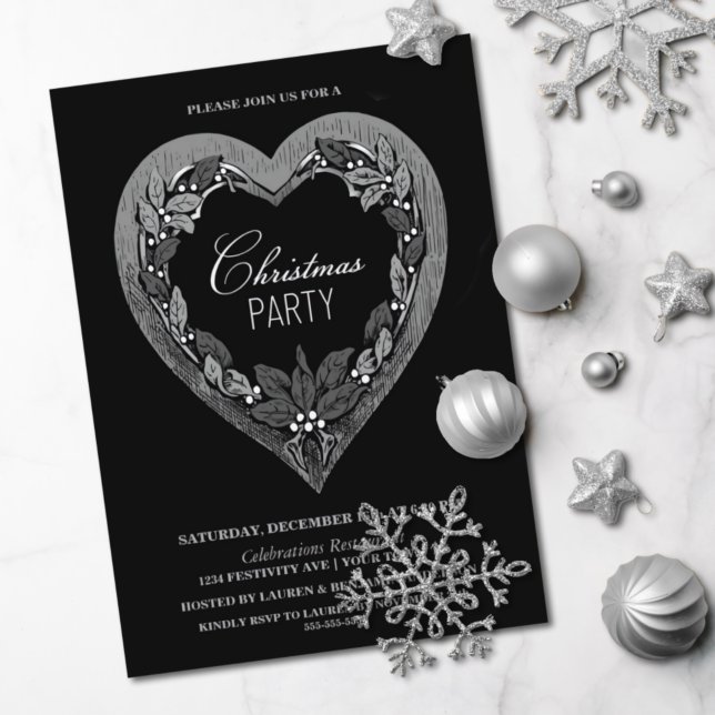Invitation Fête de Noël Rustic Silver Heart (Créateur téléchargé)