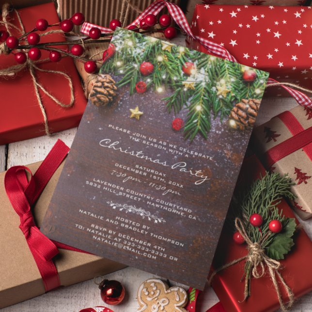 Invitation Fête de Noël rustique à la campagne (Créateur téléchargé)