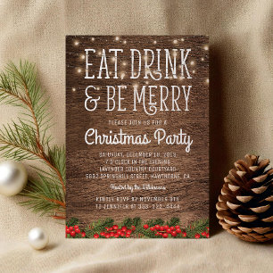 Invitation Fête de Noël rustique à la campagne   Joyeuses Fêt