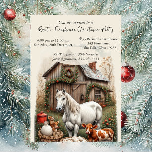 Invitation Fête de Noël rustique à la ferme vintage avec chev
