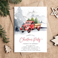 Fête de Noël rustique aquarelle camion rouge hiver