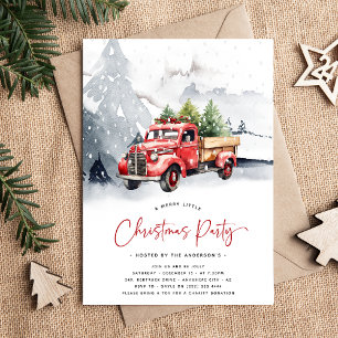 Invitation Fête de Noël rustique aquarelle camion rouge hiver