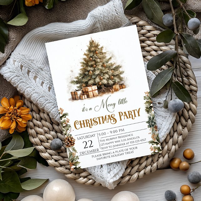 Invitation Fête de Noël rustique avec accents or (Créateur téléchargé)