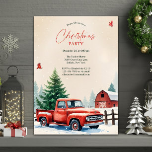 Invitation Fête de Noël rustique avec camion rouge et grange