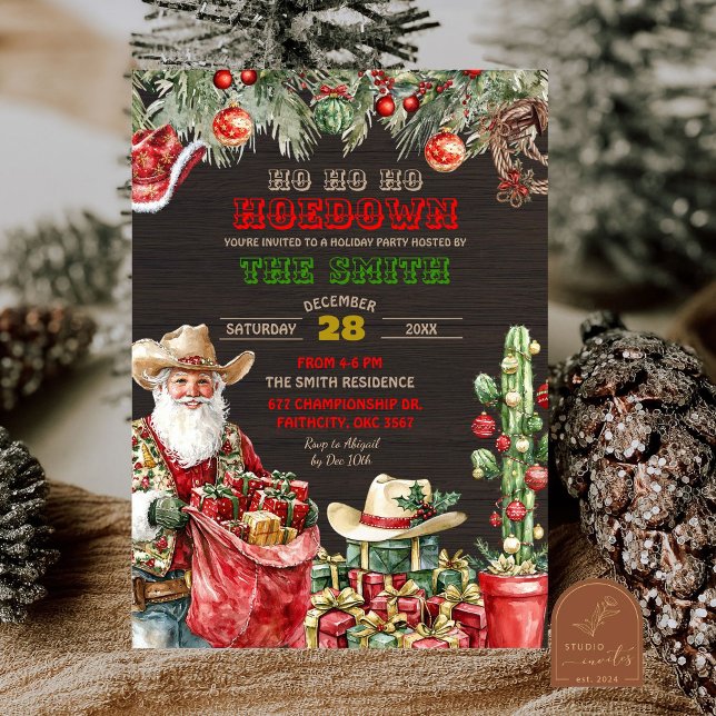 Invitation Fête de Noël Rustique Bois Santa Hoedown (Créateur téléchargé)