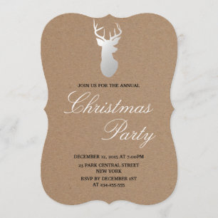 Invitation Fête de Noël rustique d'Antler d'argent de papier