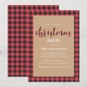 Invitation Fête de Noël rustique de manuscrit de plaid de