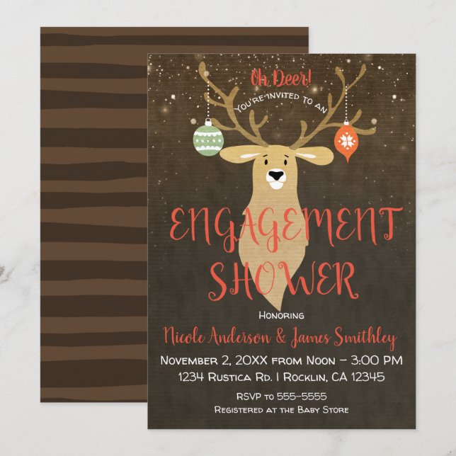 Invitation Fête de Noël Rustique de Mariage de Cerfs (Devant / Derrière)