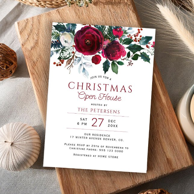 Invitation Fête de Noël rustique d'hiver maison ouverte vacan (Créateur téléchargé)