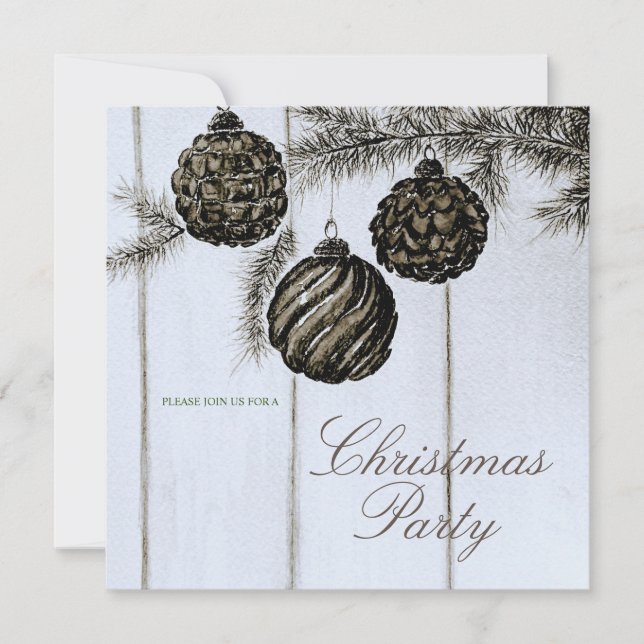 Invitation Fête de Noël Rustique Noir et Blanc  (Devant)