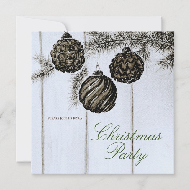Invitation Fête de Noël rustique noir et blanc  (Devant)
