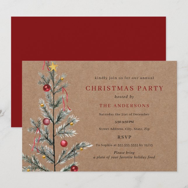 Invitation Fête de Noël Rustique Simple Traditionnelle autour (Devant / Derrière)