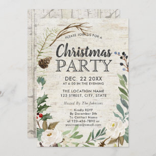 Invitation Fête de Noël Rustique Wreath White Birch