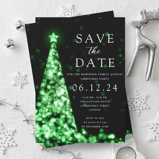Invitation Fête de Noël Sauvez La Date Green Tree Glam (Christmas Party Save The Date Green Tree Glam Invitation)