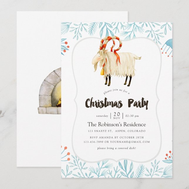 Invitation Fête de Noël scandinave à l'aquarelle (Devant / Derrière)