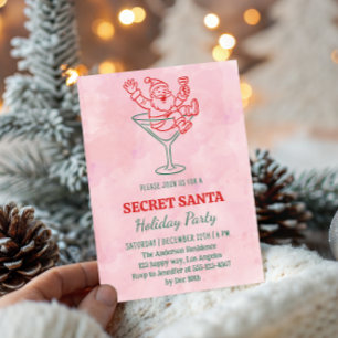 Invitation Fête de Noël Secret Santa aquarelle rose