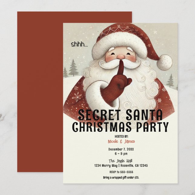 Invitation Fête de Noël Secrète Rustique et Fantaisiste (Devant / Derrière)